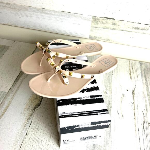 Dolce Vita Womens 8 Sunkissed Blush Jelly Slip-On Sandals Gold Studded Bow NEW - Picture 1 of 7